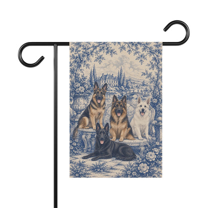 German Shepherd Garden Flag, Blue Toile GSD Yard Decor, Shepherd Mom Gift, Garden Banner