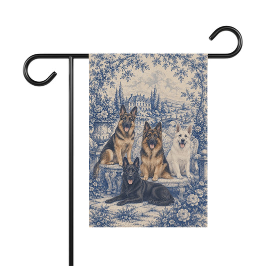 German Shepherd Garden Flag, Blue Toile GSD Yard Decor, Shepherd Mom Gift, Garden Banner