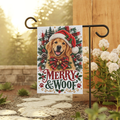 Golden Retriever Christmas Garden Flag, Merry & Woof Holiday Dog Yard Decor