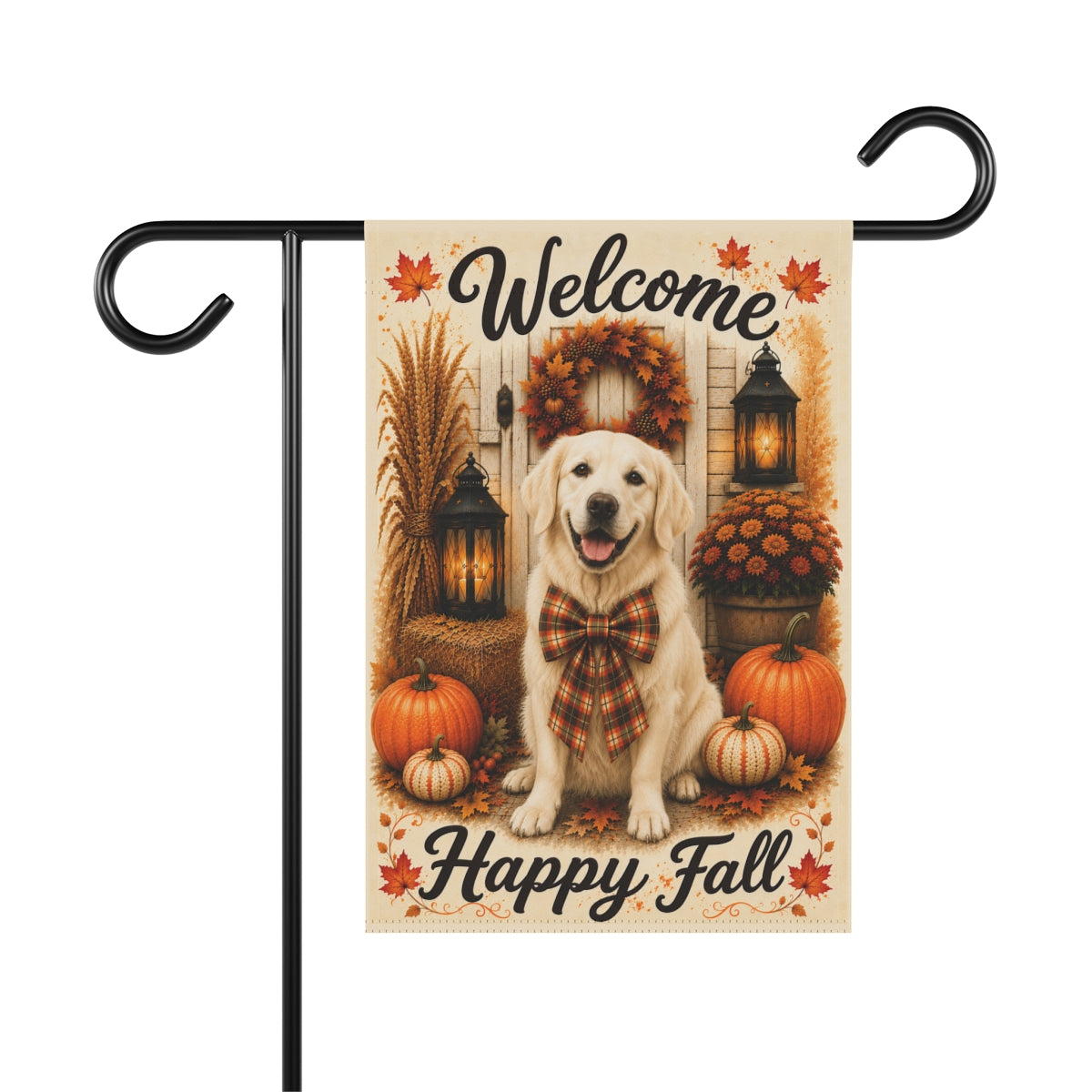 English Cream Golden Retriever Welcome Fall Garden Flag, Autumn Dog Porch Decor, Golden Gift