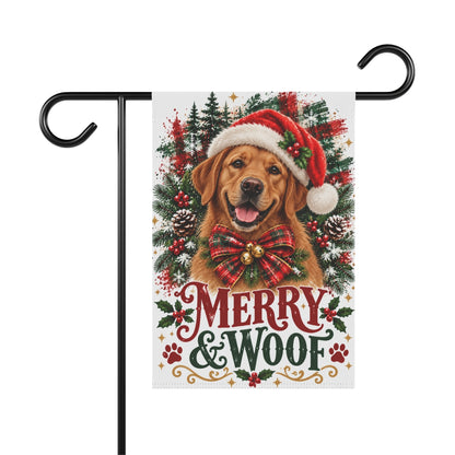 Fox Red Labrador Retriever Christmas Garden Flag, Merry & Woof Holiday Yard Decor