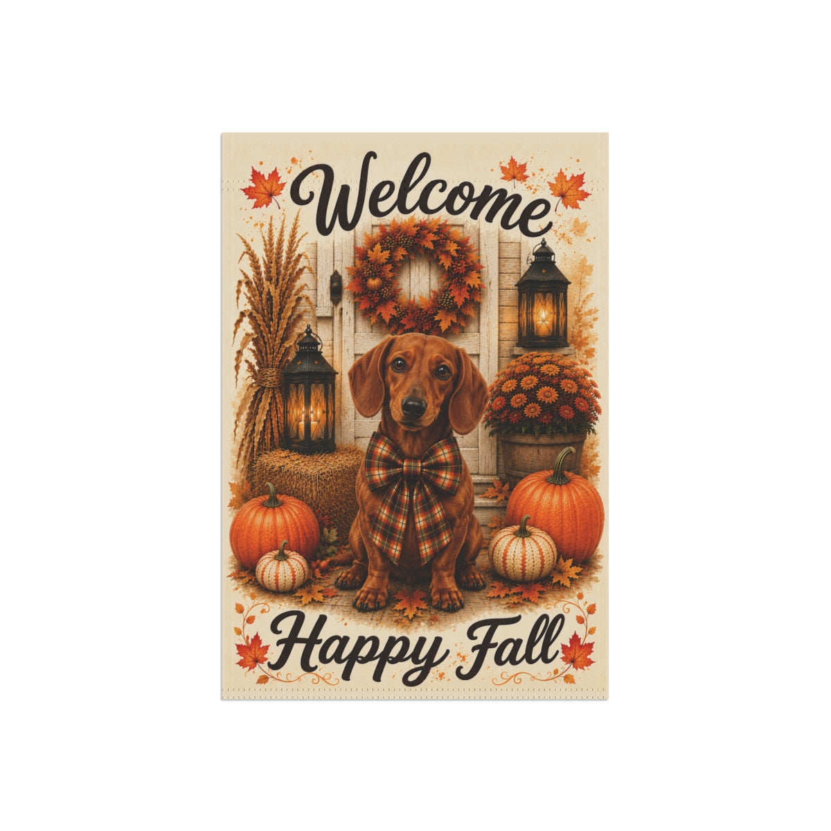 Red Dachshund Welcome Fall Garden Flag, Autumn Doxie Porch Decor, Dachshund Lover Gift