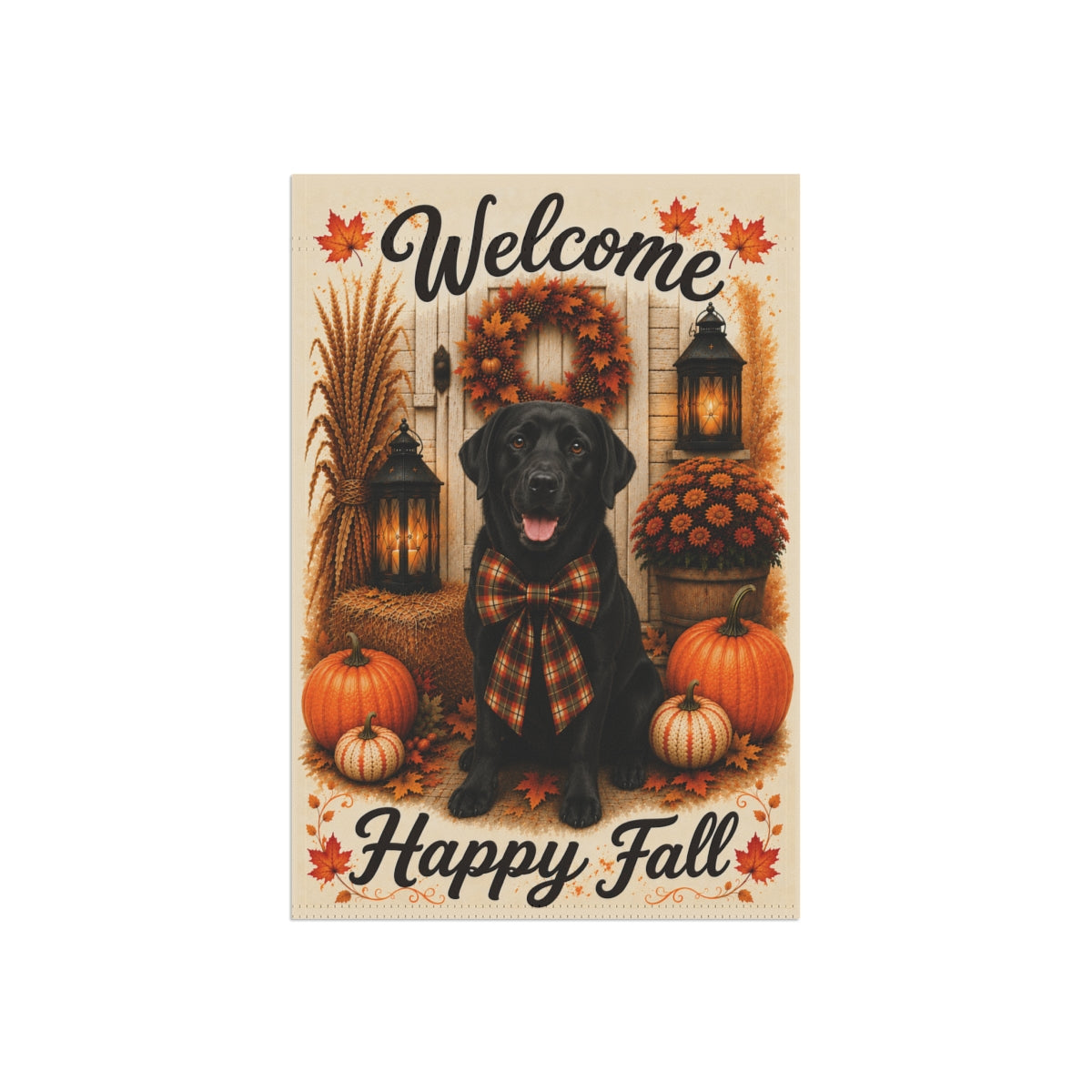 Black Lab Welcome Fall Garden Flag, Autumn Labrador Porch Decor, Black Labrador Gift