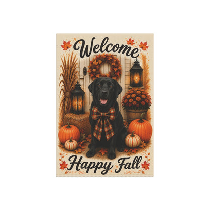 Black Lab Welcome Fall Garden Flag, Autumn Labrador Porch Decor, Black Labrador Gift