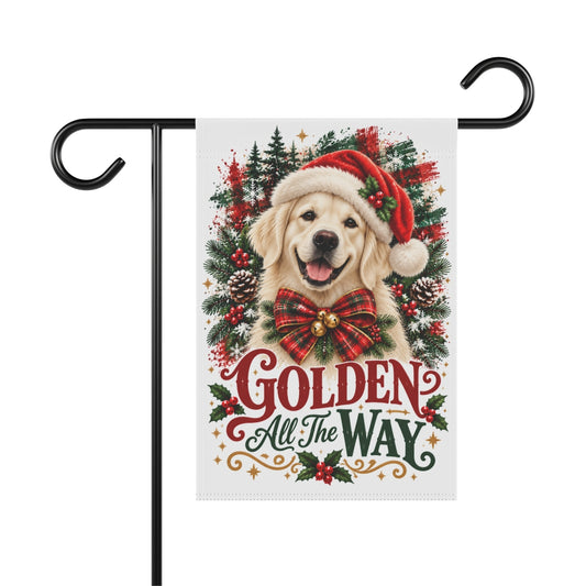 English Cream Golden Retriever Christmas Garden Flag, Golden All the Way