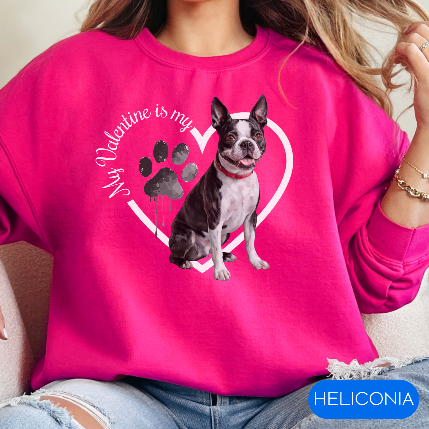 Valentine Boston Terrier Sweatshirt, Boston Terrier Mom, Valentine Heart Dog, Valentine Dog Sweatshirt, Gift for Dog Lover