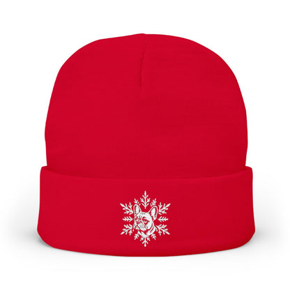 French Bulldog Beanie, Embroidered Frenchie Snowflake Winter Hat, French Bulldog Lover Gift