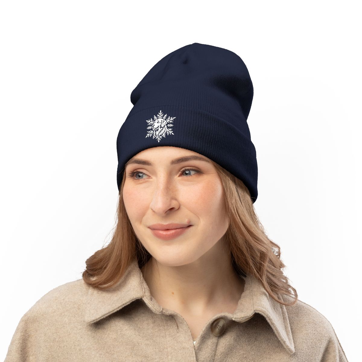 Golden Retriever Beanie, Embroidered Dog Snowflake Winter Hat, Golden Retriever Lover Gift