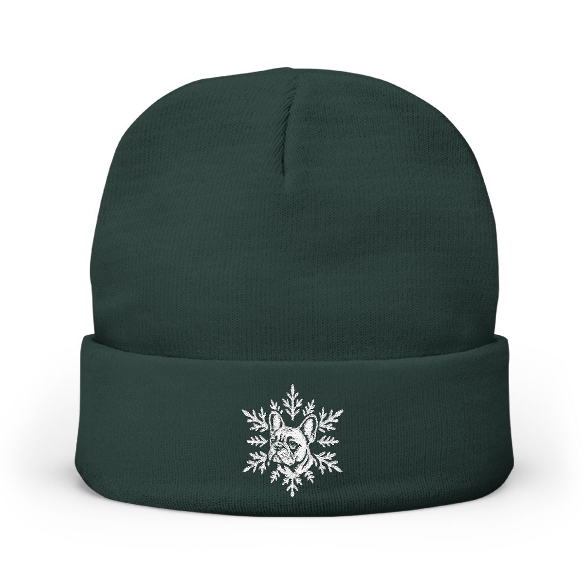 French Bulldog Beanie, Embroidered Frenchie Snowflake Winter Hat, French Bulldog Lover Gift