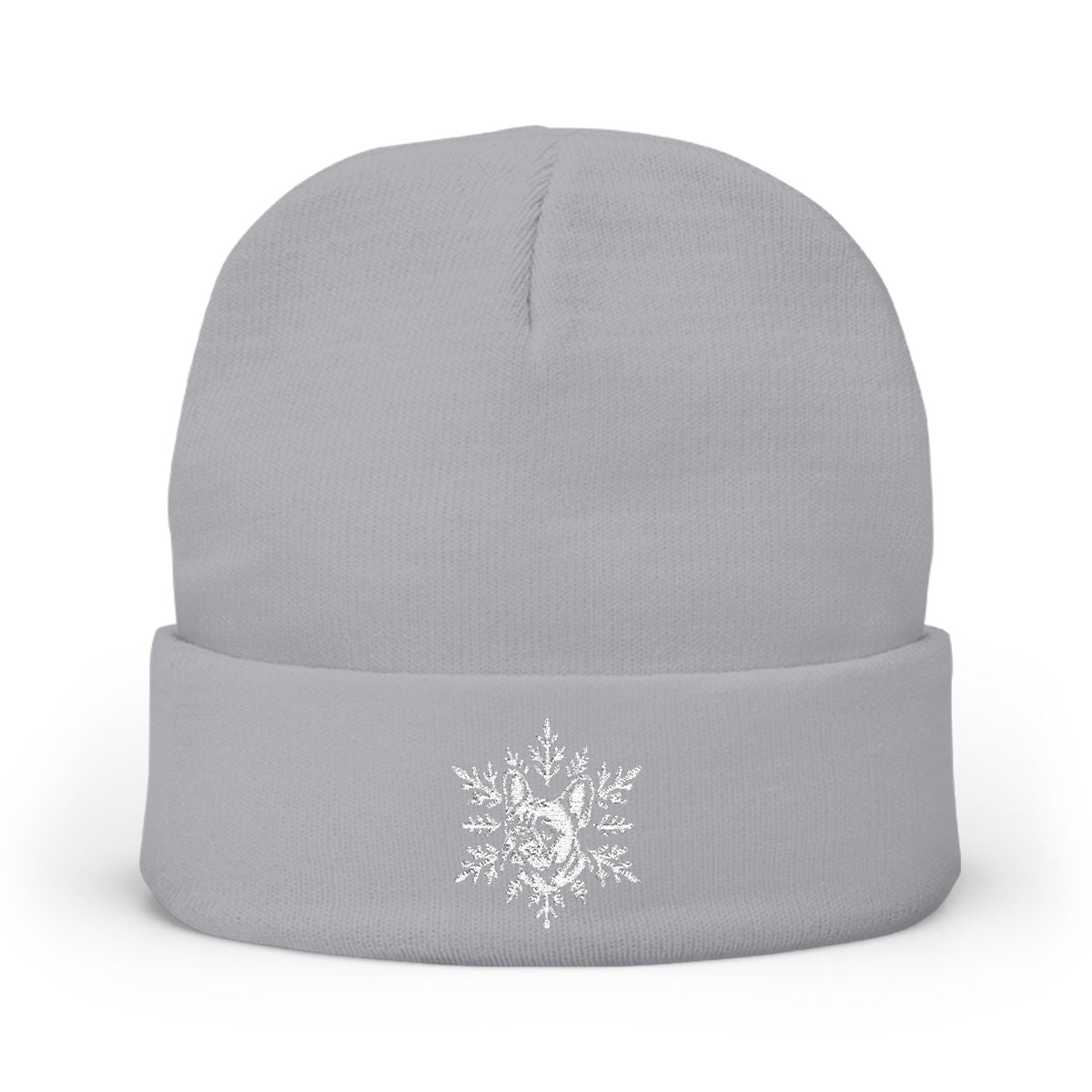French Bulldog Beanie, Embroidered Frenchie Snowflake Winter Hat, French Bulldog Lover Gift