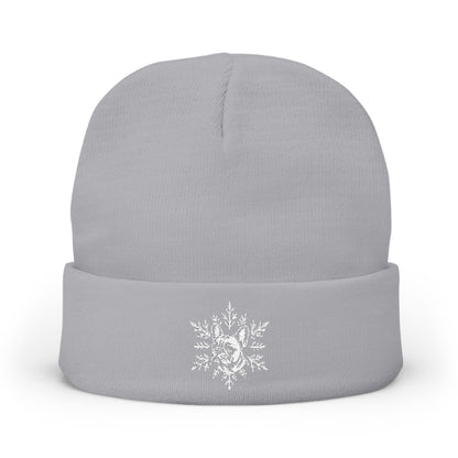 French Bulldog Beanie, Embroidered Frenchie Snowflake Winter Hat, French Bulldog Lover Gift
