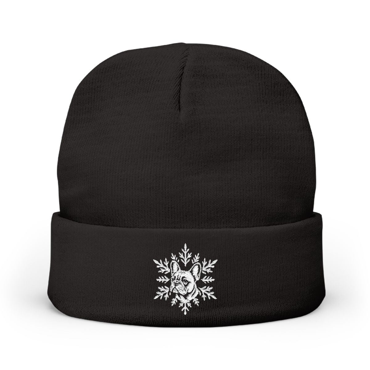 French Bulldog Beanie, Embroidered Frenchie Snowflake Winter Hat, French Bulldog Lover Gift