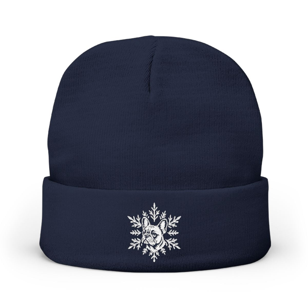 French Bulldog Beanie, Embroidered Frenchie Snowflake Winter Hat, French Bulldog Lover Gift
