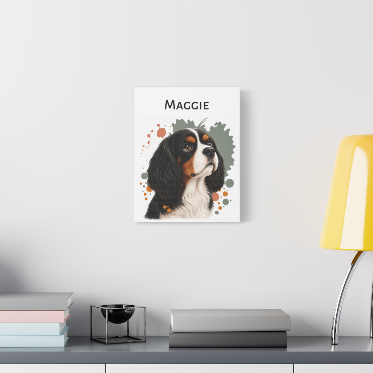 Personalized Tricolor Cavalier Canvas, Custom Dog Name Portrait, Cavalier King Charles Spaniel Gift