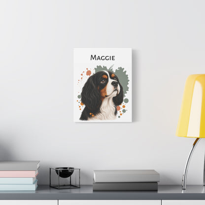 Personalized Tricolor Cavalier Canvas, Custom Dog Name Portrait, Cavalier King Charles Spaniel Gift