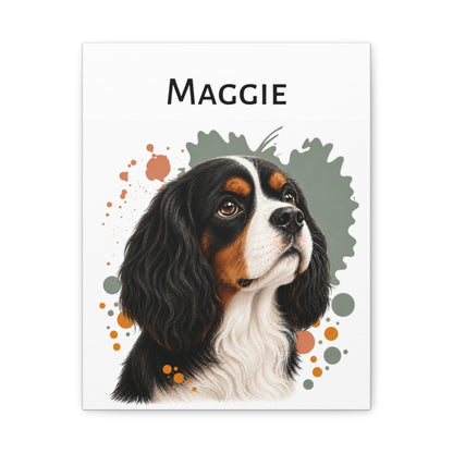 Personalized Tricolor Cavalier Canvas, Custom Dog Name Portrait, Cavalier King Charles Spaniel Gift