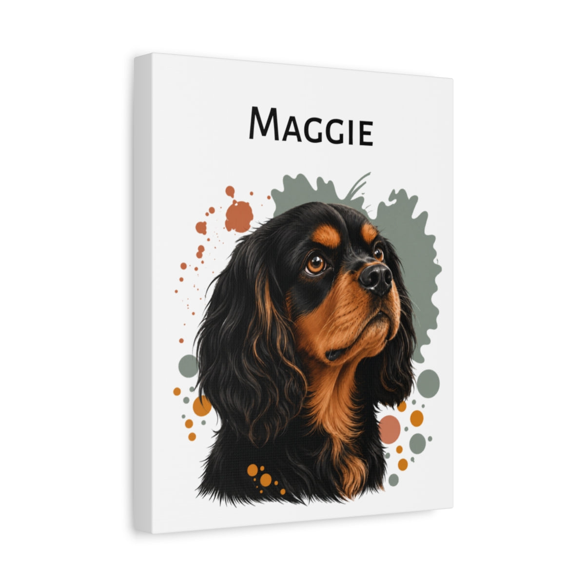 Personalized Cavalier King Charles Spaniel Canvas, Custom Dog Name Portrait, Black Tan Cavalier Gift