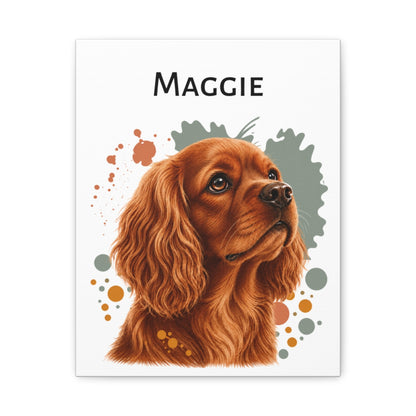 Personalized Ruby Cavalier Canvas, Custom King Charles Spaniel Name Wall Art