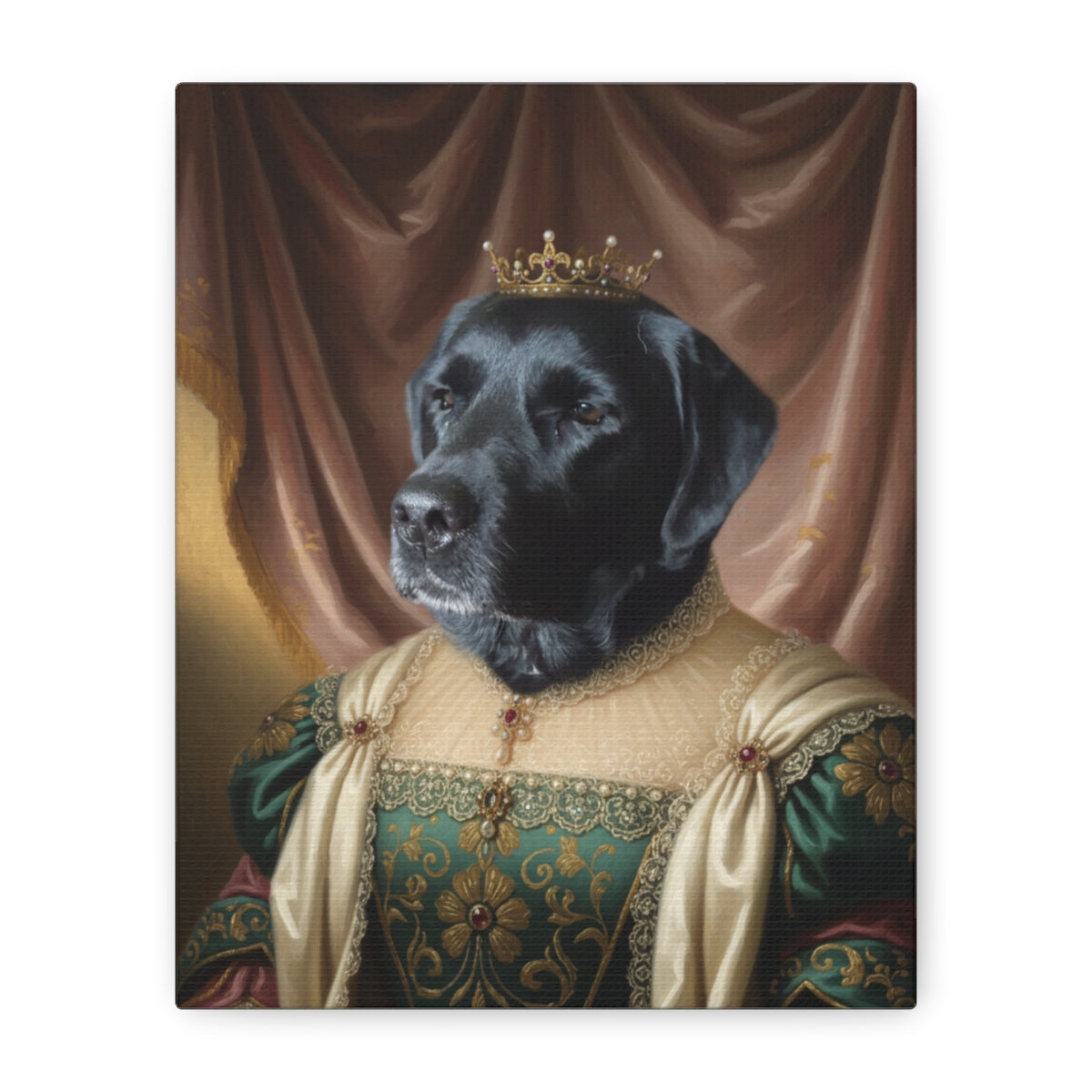 Personalized Queen Dog Portrait, Custom Pet Art Canvas