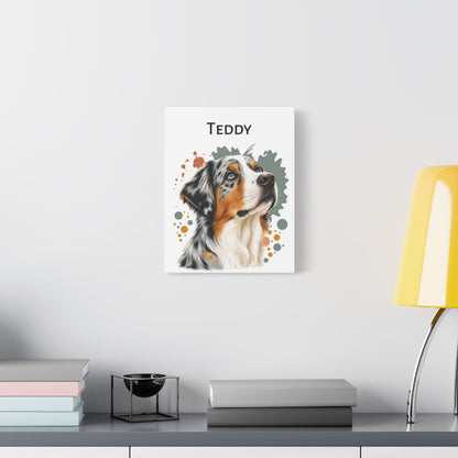 Personalized Australian Shepherd Canvas, Custom Dog Name Portrait, Aussie Dog Lover Gift, Pet Wall Art