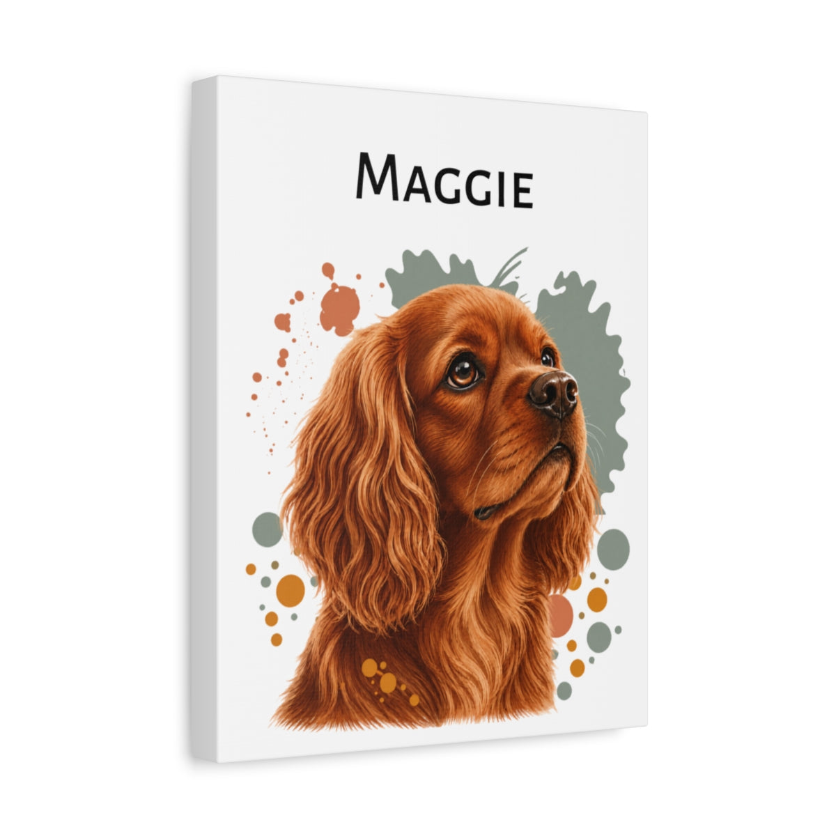 Personalized Ruby Cavalier Canvas, Custom King Charles Spaniel Name Wall Art