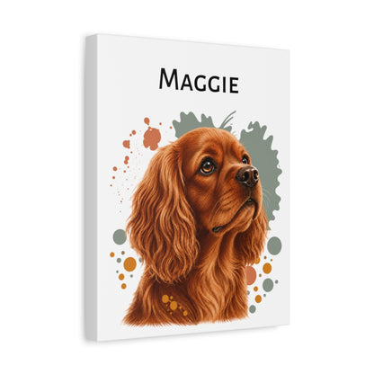 Personalized Ruby Cavalier Canvas, Custom King Charles Spaniel Name Wall Art
