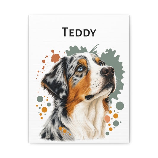 Personalized Australian Shepherd Canvas, Custom Dog Name Portrait, Aussie Dog Lover Gift, Pet Wall Art