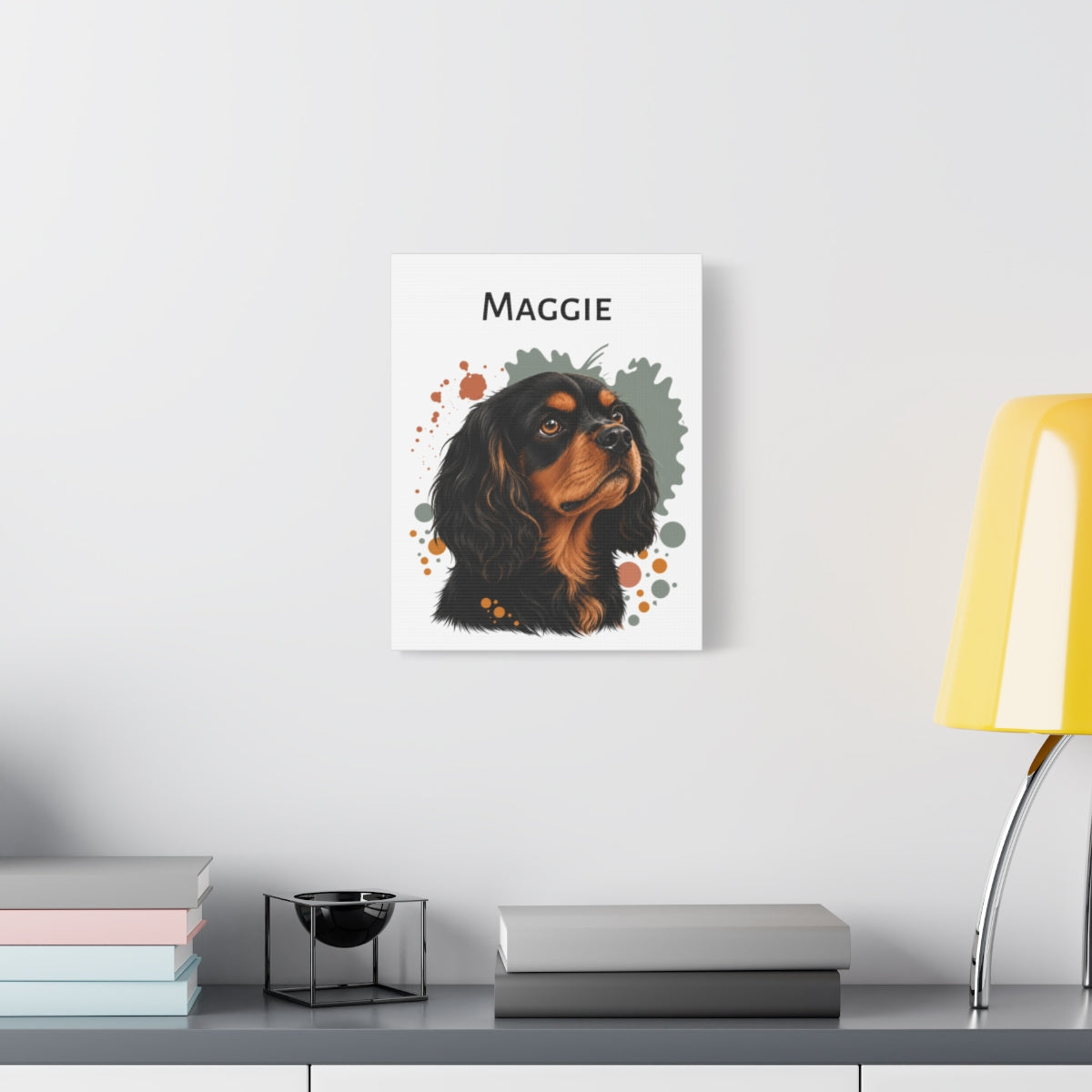 Personalized Cavalier King Charles Spaniel Canvas, Custom Dog Name Portrait, Black Tan Cavalier Gift