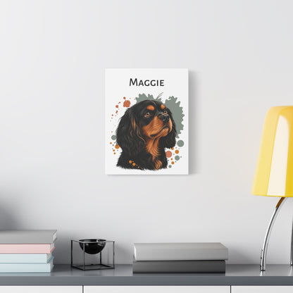 Personalized Cavalier King Charles Spaniel Canvas, Custom Dog Name Portrait, Black Tan Cavalier Gift