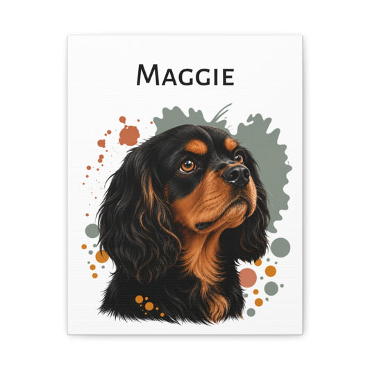 Personalized Cavalier King Charles Spaniel Canvas, Custom Dog Name Portrait, Black Tan Cavalier Gift