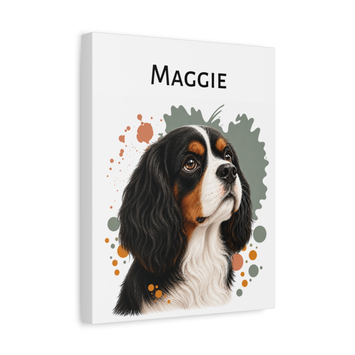 Personalized Tricolor Cavalier Canvas, Custom Dog Name Portrait, Cavalier King Charles Spaniel Gift