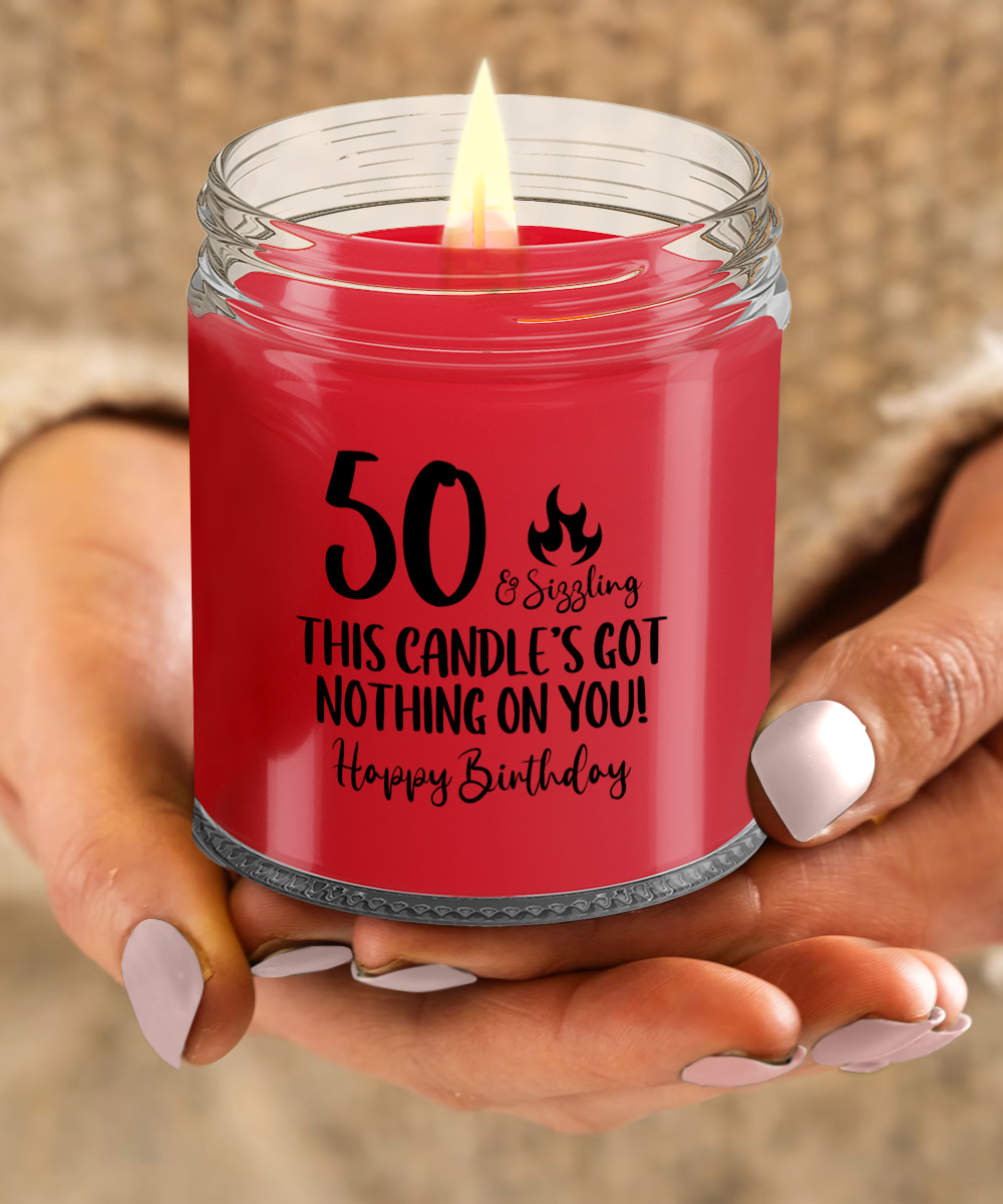 50th Birthday Candle, Age Humor, Milestone Gift, Fun Fiftieth Gift, Gift for 50th Birthday, 50 and Sizzling, Half Century