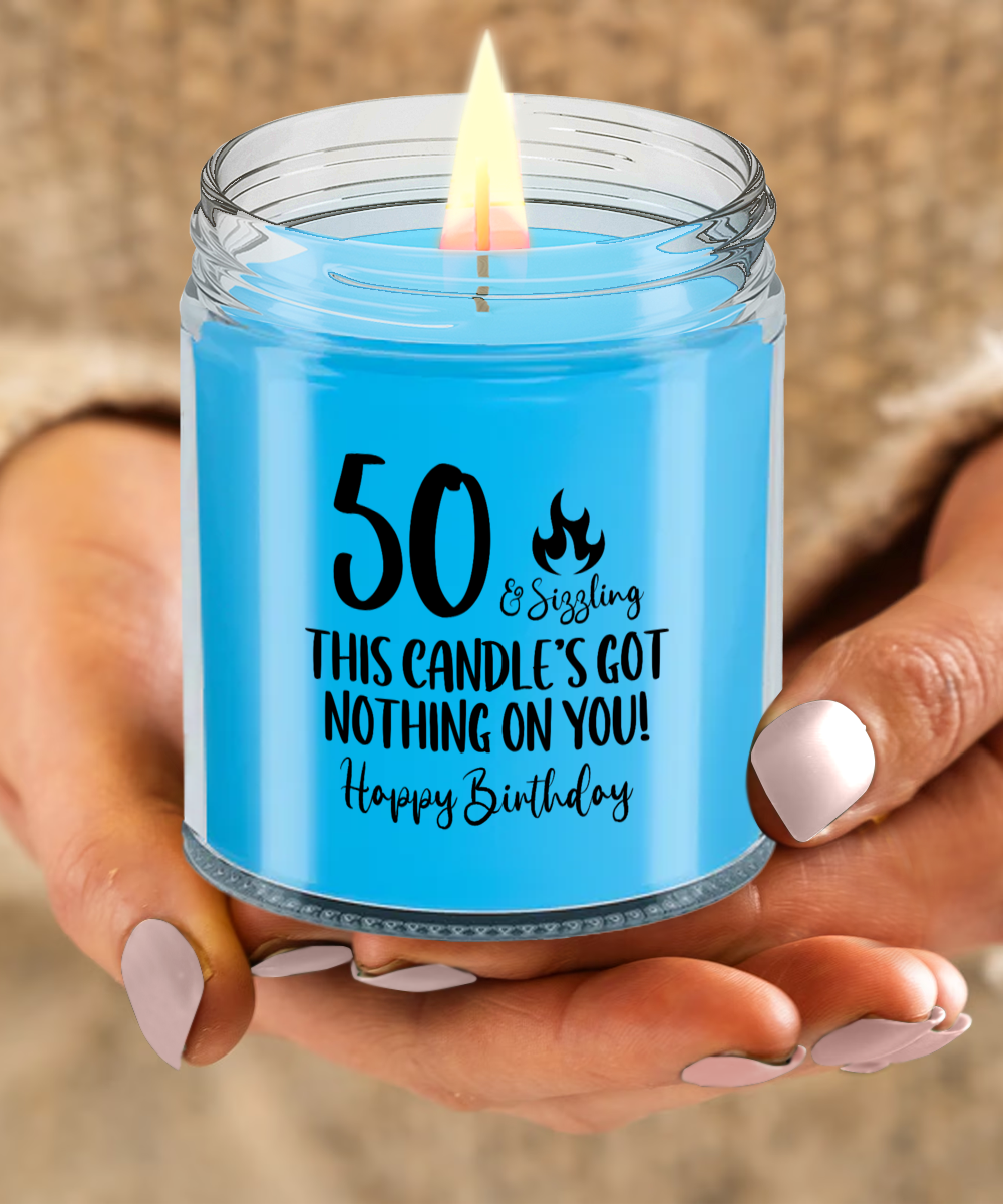 50th Birthday Candle, Age Humor, Milestone Gift, Fun Fiftieth Gift, Gift for 50th Birthday, 50 and Sizzling, Half Century