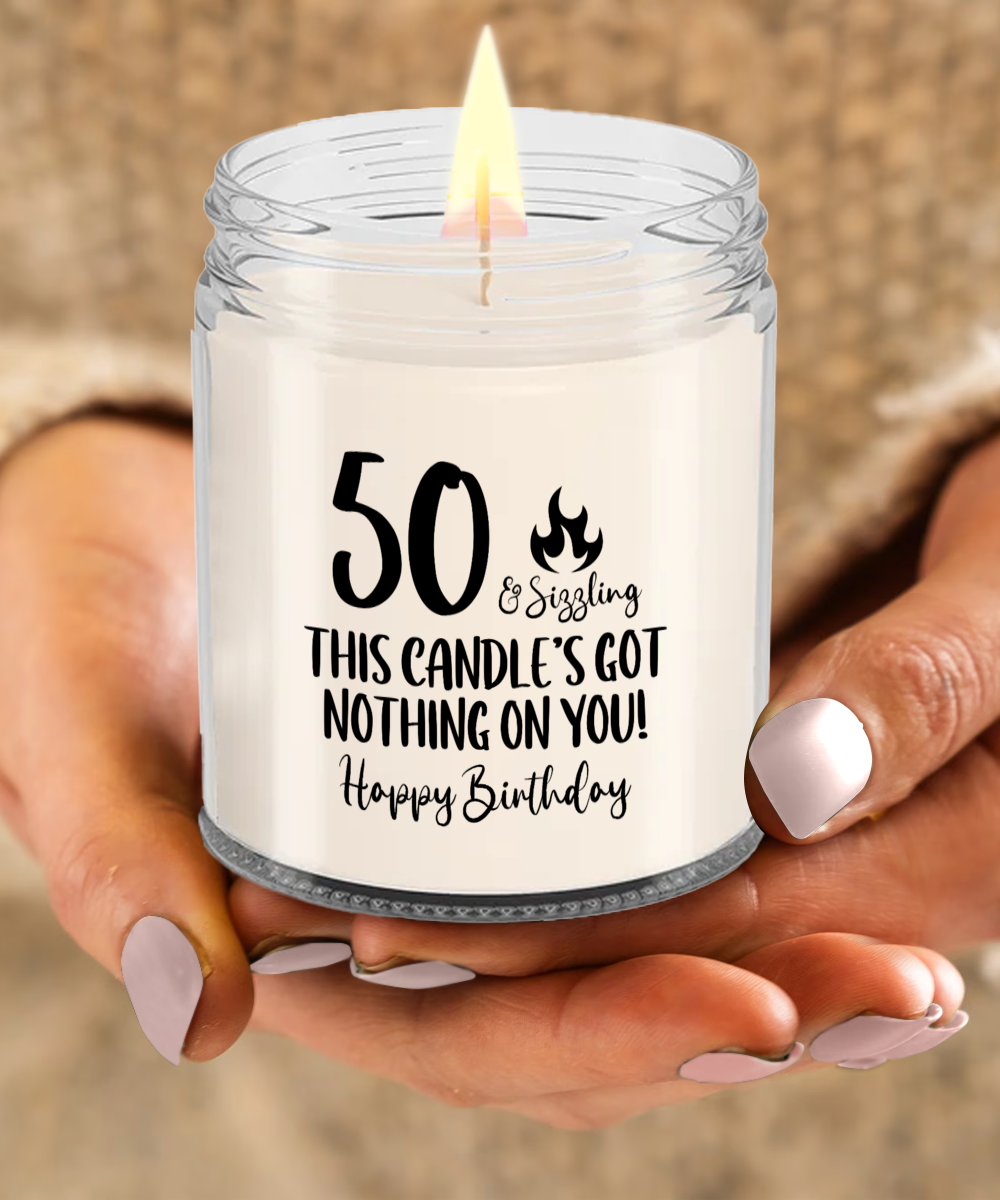 50th Birthday Candle, Age Humor, Milestone Gift, Fun Fiftieth Gift, Gift for 50th Birthday, 50 and Sizzling, Half Century