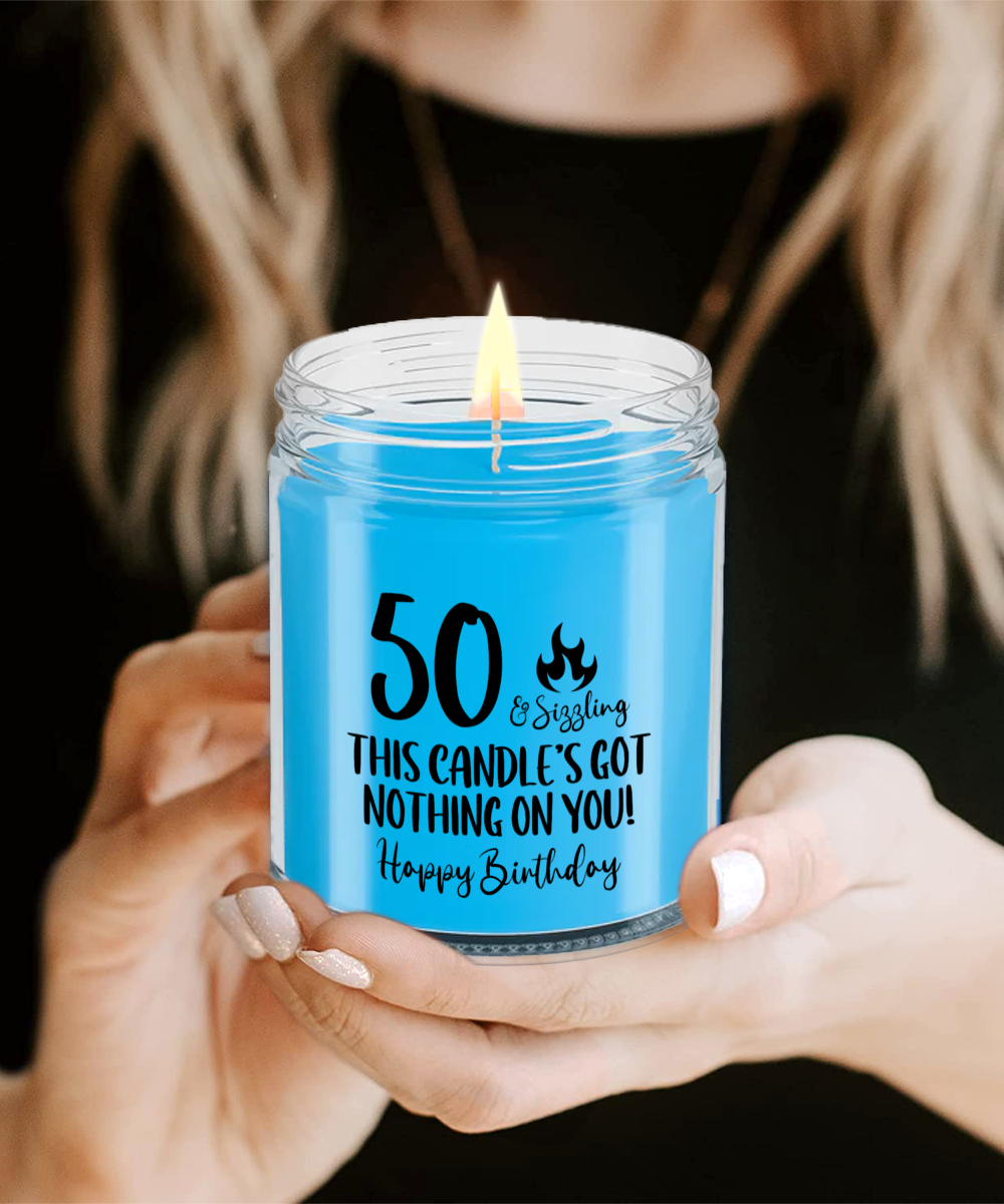 50th Birthday Candle, Age Humor, Milestone Gift, Fun Fiftieth Gift, Gift for 50th Birthday, 50 and Sizzling, Half Century