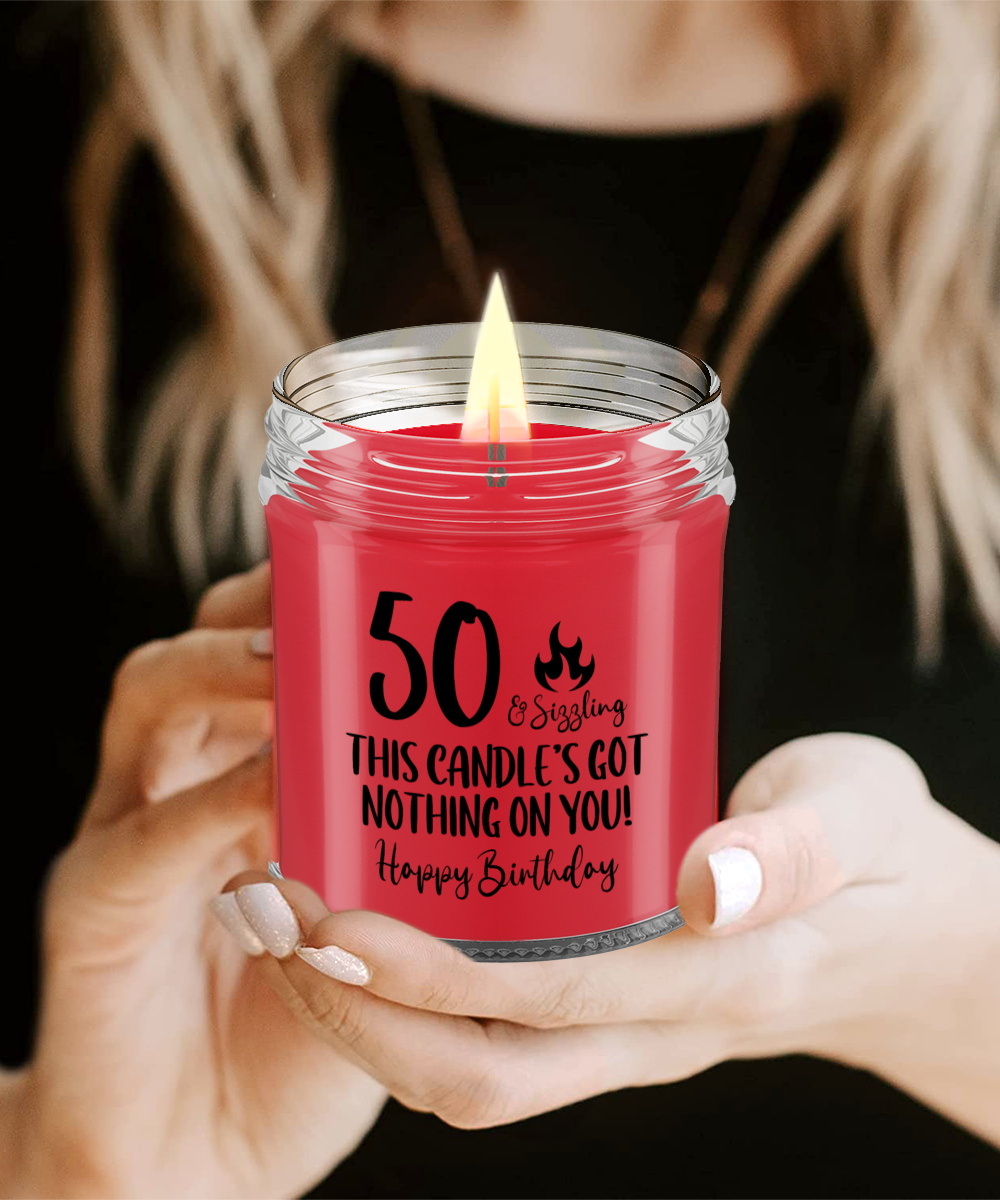 50th Birthday Candle, Age Humor, Milestone Gift, Fun Fiftieth Gift, Gift for 50th Birthday, 50 and Sizzling, Half Century