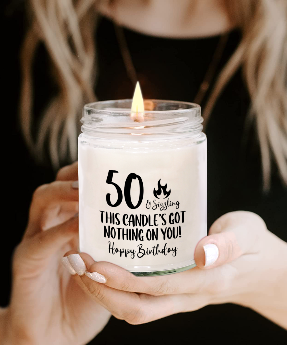 50th Birthday Candle, Age Humor, Milestone Gift, Fun Fiftieth Gift, Gift for 50th Birthday, 50 and Sizzling, Half Century