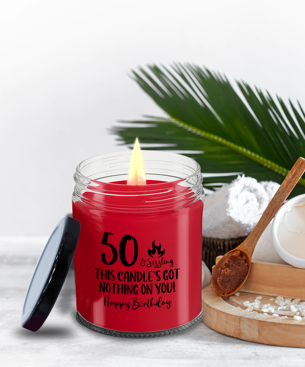 50th Birthday Candle, Age Humor, Milestone Gift, Fun Fiftieth Gift, Gift for 50th Birthday, 50 and Sizzling, Half Century