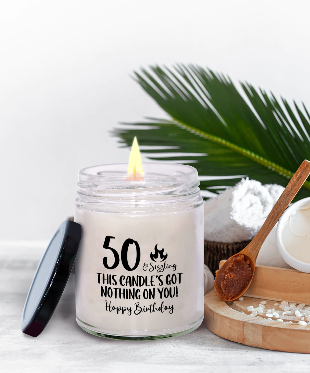 50th Birthday Candle, Age Humor, Milestone Gift, Fun Fiftieth Gift, Gift for 50th Birthday, 50 and Sizzling, Half Century