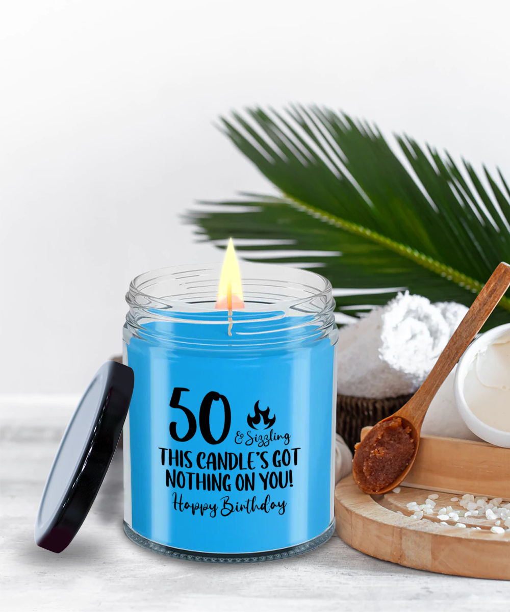 50th Birthday Candle, Age Humor, Milestone Gift, Fun Fiftieth Gift, Gift for 50th Birthday, 50 and Sizzling, Half Century