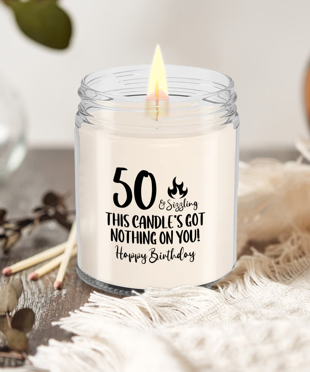 50th Birthday Candle, Age Humor, Milestone Gift, Fun Fiftieth Gift, Gift for 50th Birthday, 50 and Sizzling, Half Century