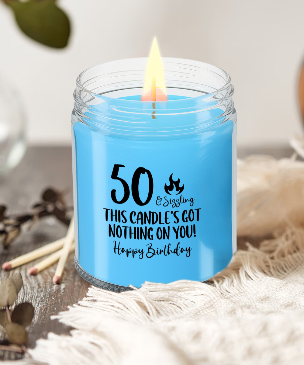 50th Birthday Candle, Age Humor, Milestone Gift, Fun Fiftieth Gift, Gift for 50th Birthday, 50 and Sizzling, Half Century