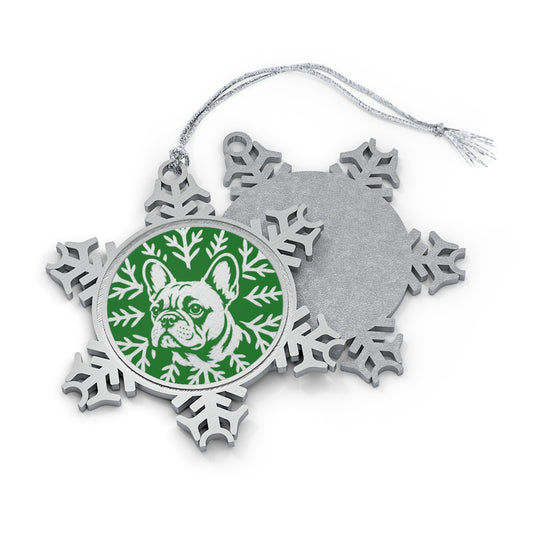 French Bulldog Ornament, Pewter Snowflake Christmas Ornament, Frenchie Lover Gift