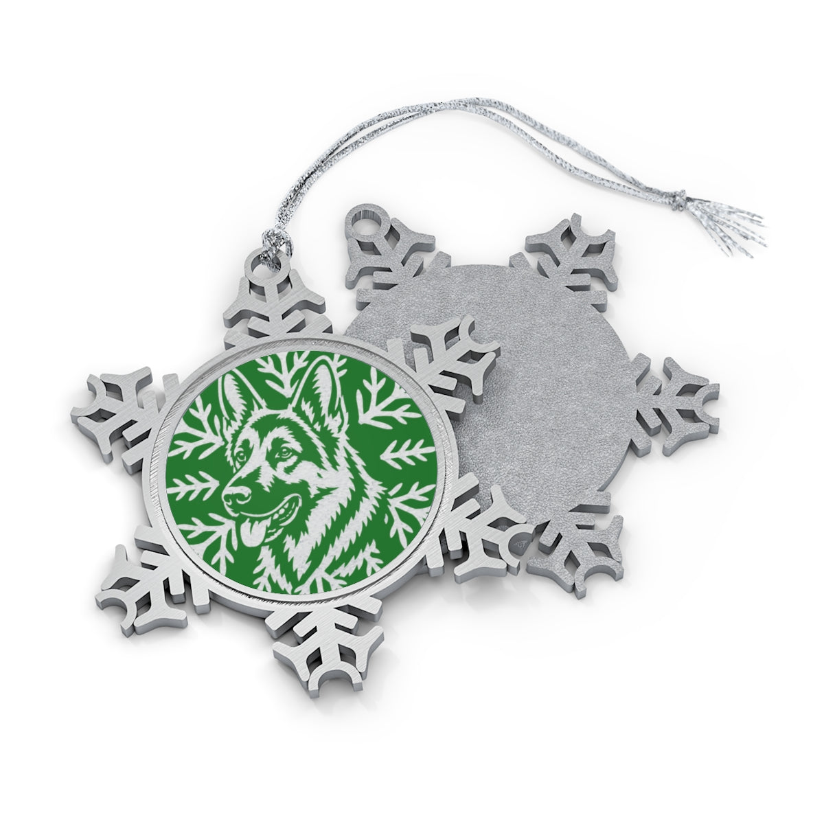 German Shepherd Ornament, Pewter Snowflake Christmas Ornament, German Shepherd Lover Gift