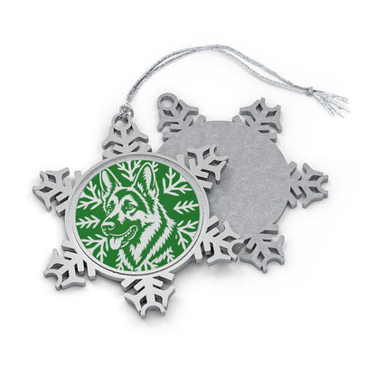 German Shepherd Ornament, Pewter Snowflake Christmas Ornament, German Shepherd Lover Gift