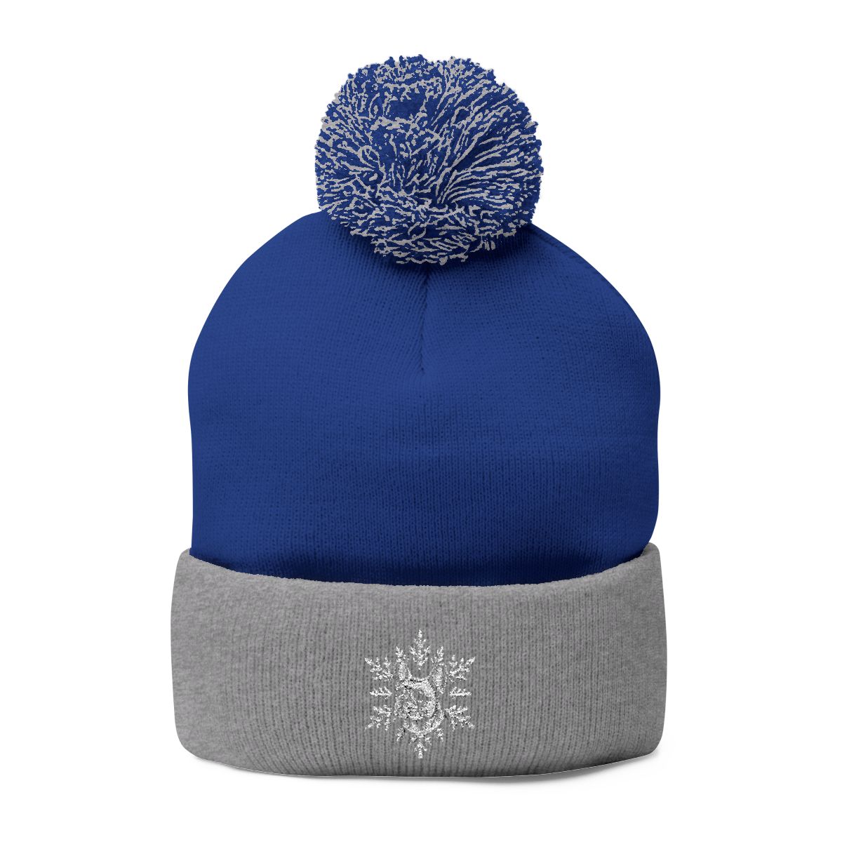 French Bulldog Pom Pom Beanie, Embroidered Frenchie Snowflake Winter Hat, French Bulldog Lover Gift