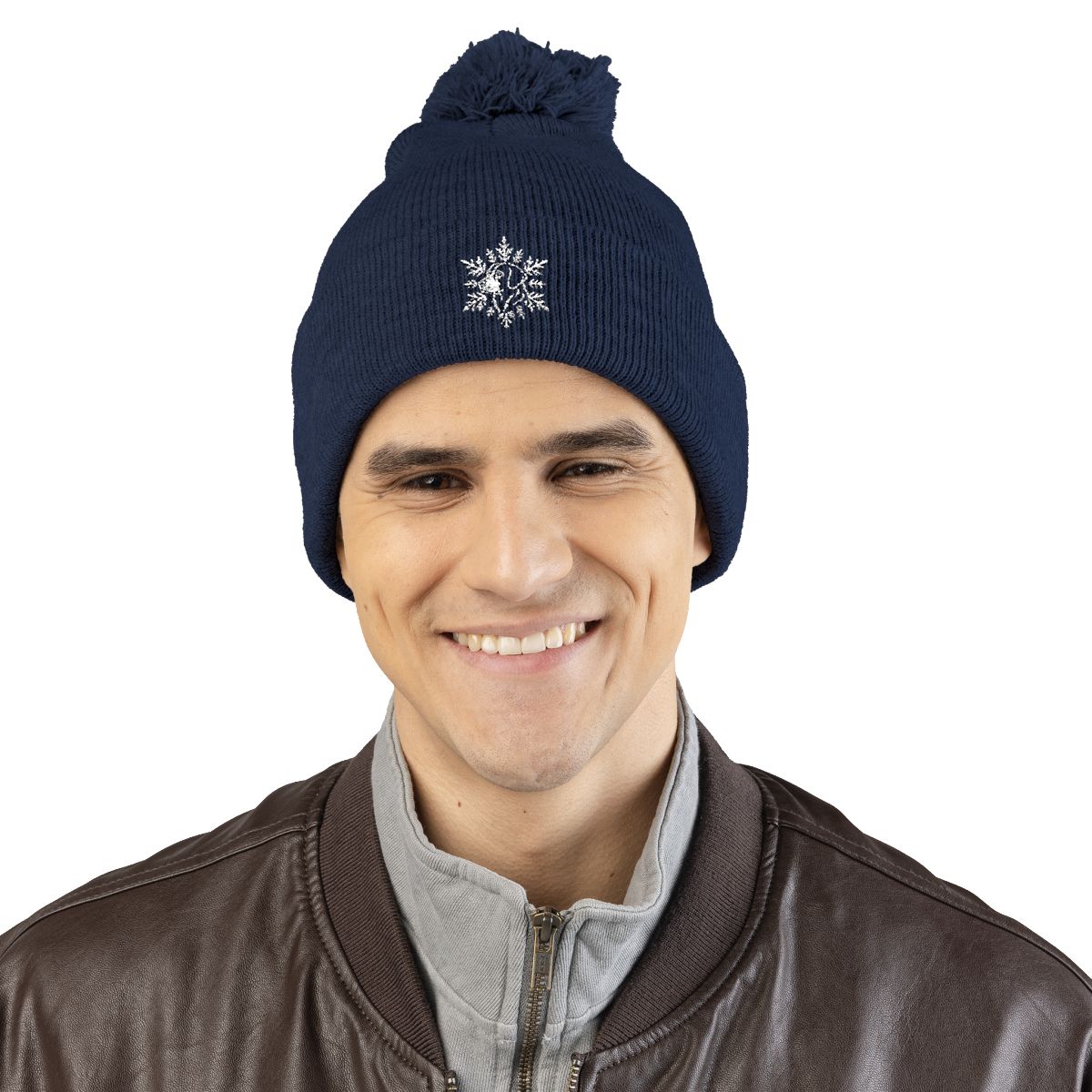 Labrador Retriever Pom Pom Beanie, Embroidered Lab Snowflake Winter Hat, Labrador Lover Gift