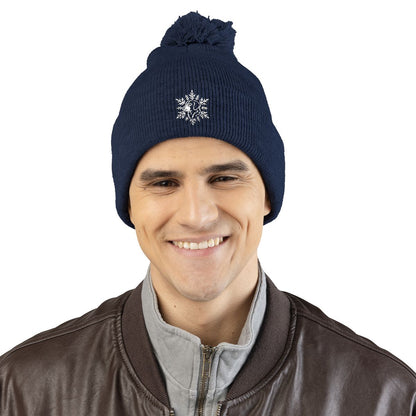 Labrador Retriever Pom Pom Beanie, Embroidered Lab Snowflake Winter Hat, Labrador Lover Gift