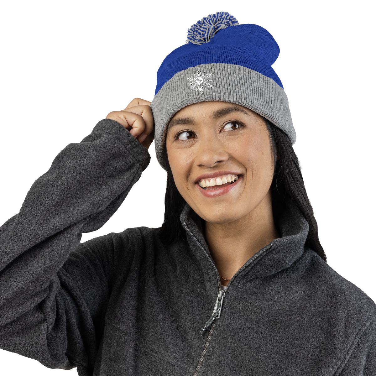 Pitbull Pom Pom Beanie, Embroidered Pit Bull Snowflake Winter Hat, Pitbull Lover Gift, Dog Mom Gift