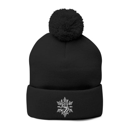 German Shepherd Pom Pom Beanie, Embroidered Dog Snowflake Winter Hat, German Shepherd Lover Gift
